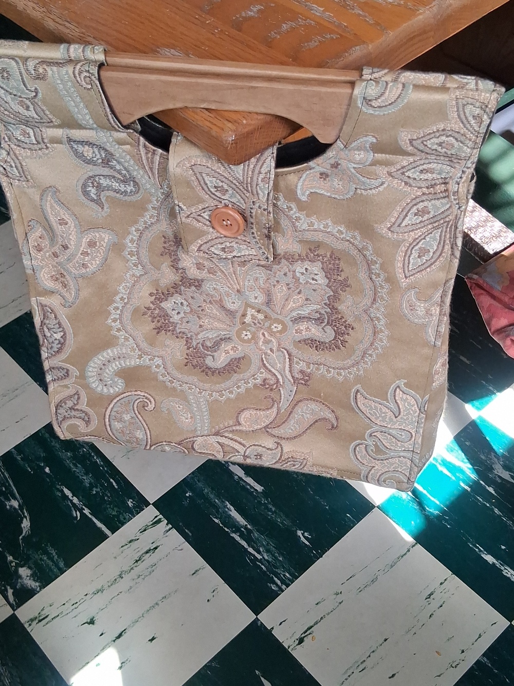 Paisley Jacquard Tote with Wooden Handles